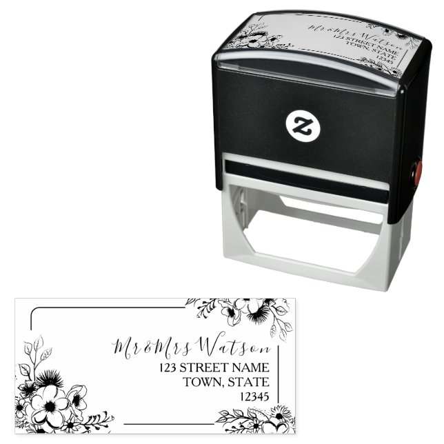 Floral Wedding Return Address Stamp (In Situ)