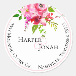 Floral Wedding Return Address Wedding Classic Round Sticker