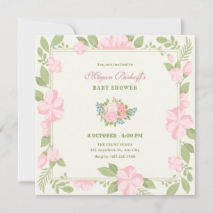 Floral wedding ring pink green Baby shower Invitation