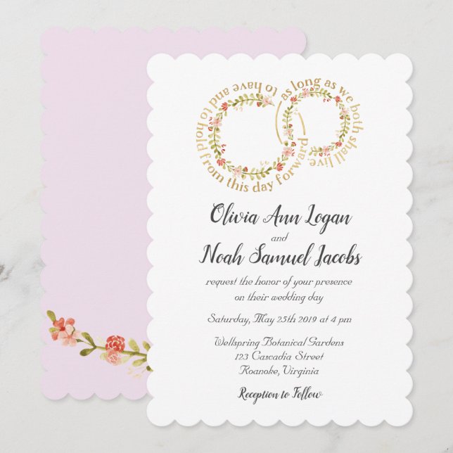 Floral Wedding Ring & Vows Invitation (Front/Back)
