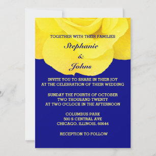 Floral Wedding Rose Yellow Navy Blue Spring 2024 Invitation