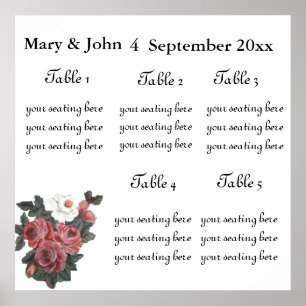 Floral Wedding "Roses" seating chart. Poster