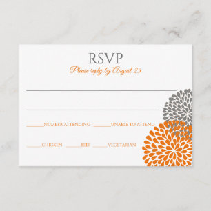 Floral Wedding RSVP Card / Postcard (Orange & Grey