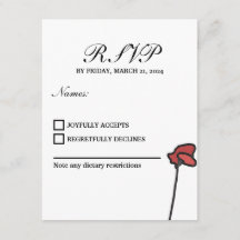 Floral Wedding RSVP Card Red and Pink Poppies
