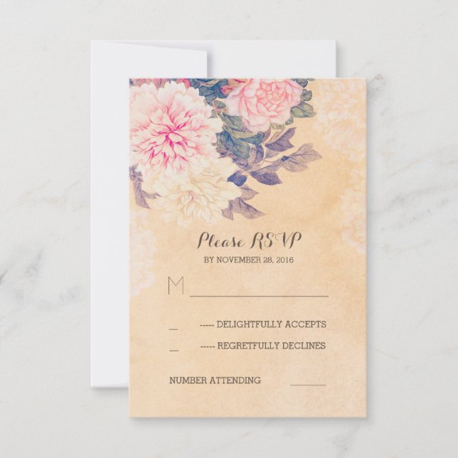 floral wedding RSVP cards - vintage peonies (Front)