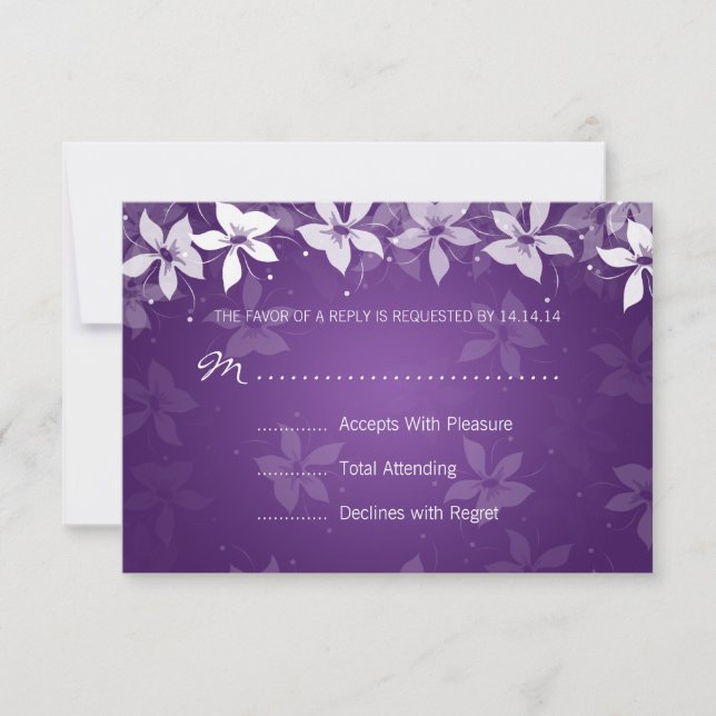 Floral Wedding RSVP Exotic Blooms Purple Card (Front)