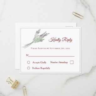 Floral Wedding RSVP Postcard with Lavender