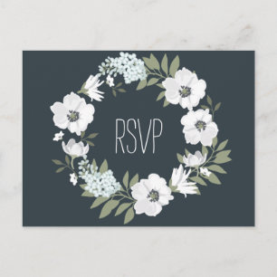Floral Wedding RSVP Postcard With White Wreath