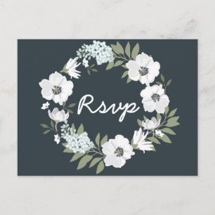 Floral Wedding RSVP Postcards With Wreath