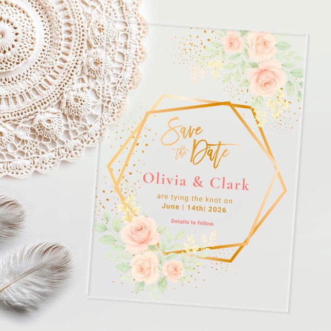 Floral Wedding Save the Date Acrylic Invitations (Creator Uploaded)