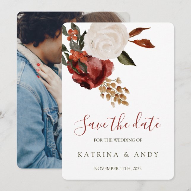 Floral Wedding Save The Date Cards (Front/Back)