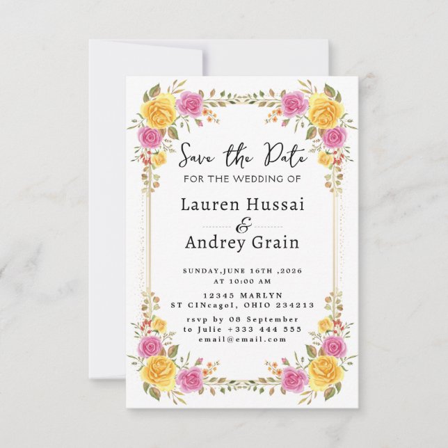 Floral Wedding Save the Date Invitation (Front)