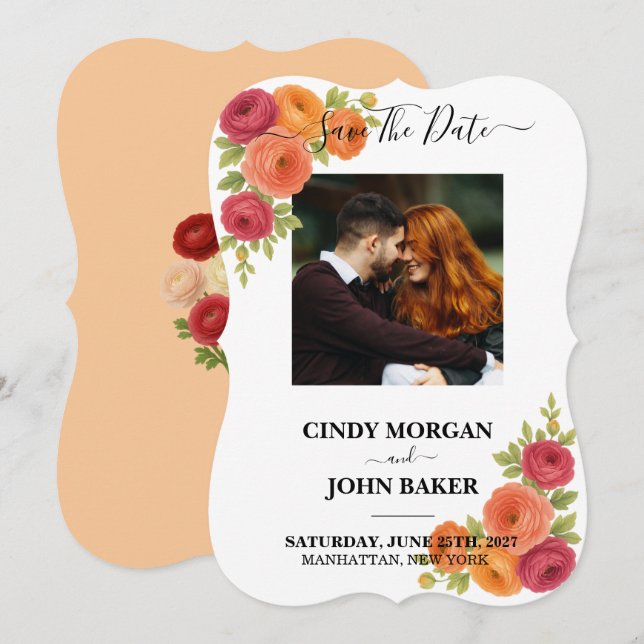 Floral Wedding Save The Date - Ranunculus (Front/Back)