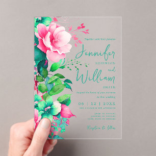Floral Wedding Script Typography Spring Summer Acrylic Invitations