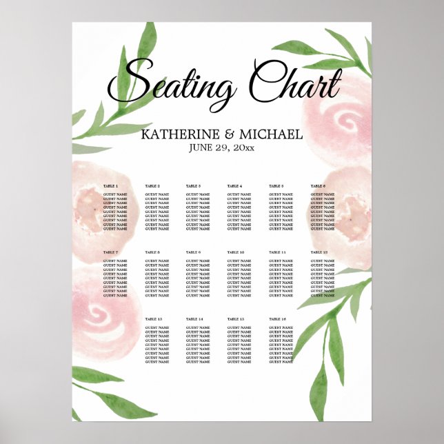 Floral Wedding Seating Chart Pink Poster (Front)