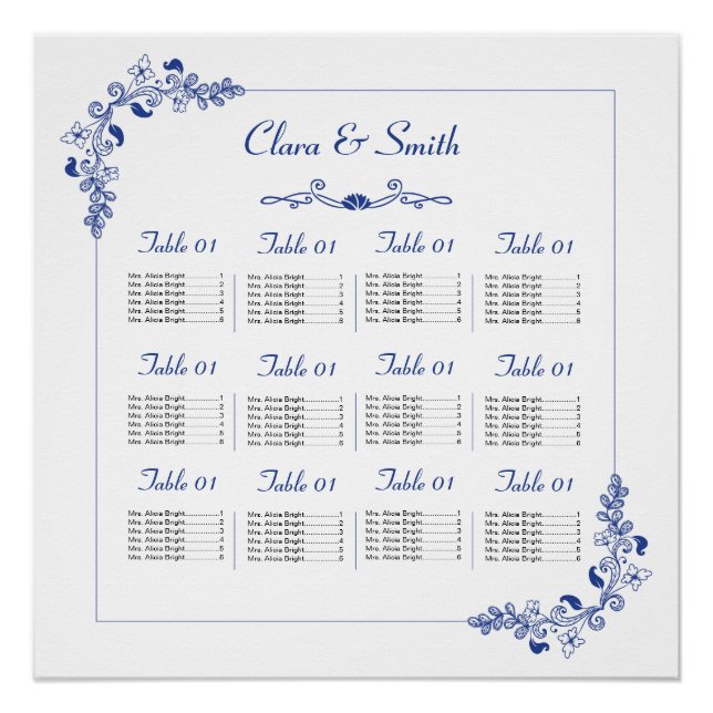 Floral Wedding Seating Chart Poster (Front)
