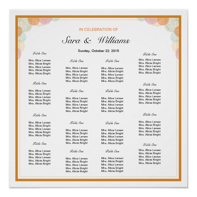 Floral Wedding Seating Chart Poster (Front)