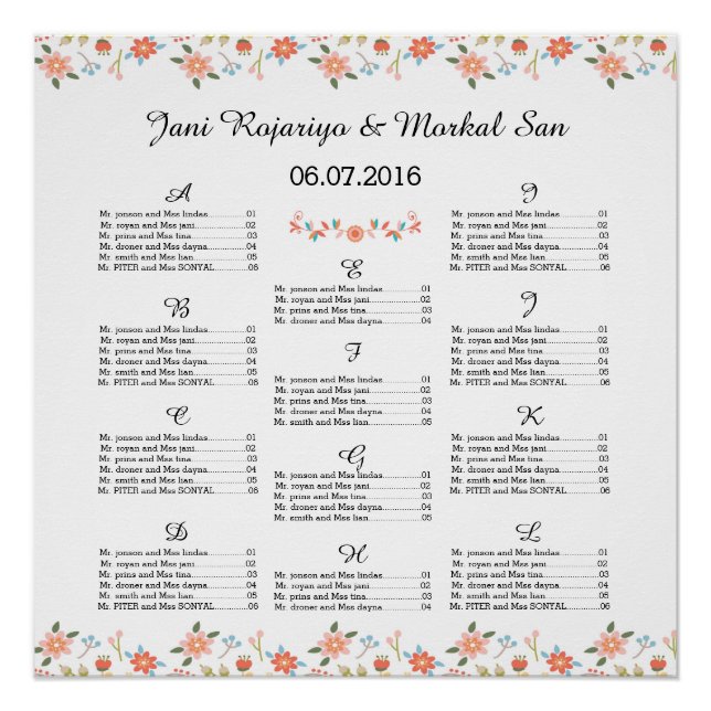 Floral Wedding Seating Chart Poster (Front)