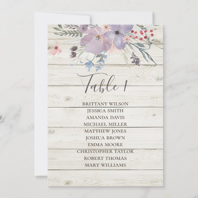 Floral wedding seating chart. Rustic wood barn Invitation (Front)