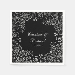 Floral Wedding Silver and Black reception Napkin