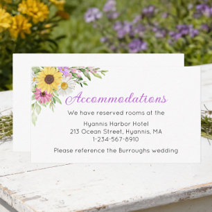 Floral Wedding Sunflower Daisy Accommodations Enclosure Card