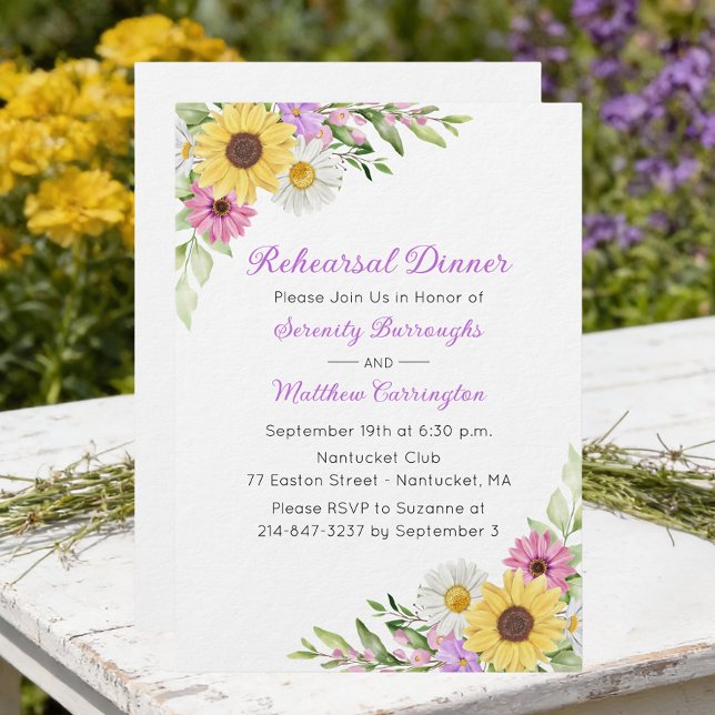 Floral Wedding Sunflower Daisy Rehearsal Dinner Invitation (Creator Uploaded)