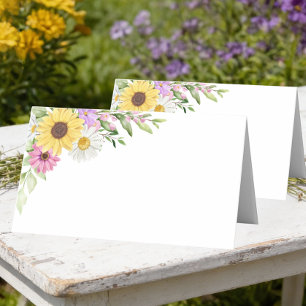 Floral Wedding Sunflower Daisy Wildflower Escort Place Card