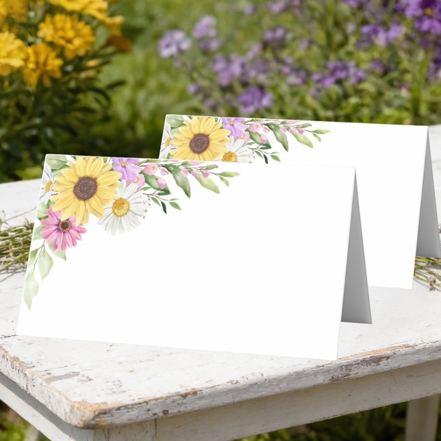 Floral Wedding Sunflower Daisy Wildflower Escort Place Card (Creator Uploaded)