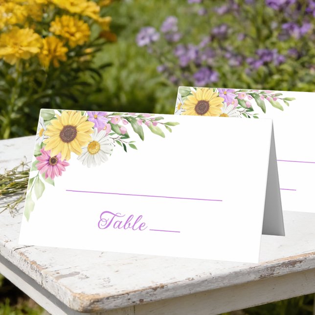Floral Wedding Sunflower Daisy Wildflower Escort Place Card (Creator Uploaded)
