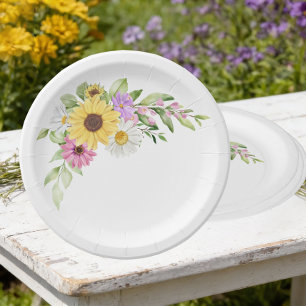 Floral Wedding Sunflower Daisy Wildflower Garden Paper Plate
