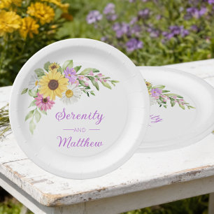 Floral Wedding Sunflower Daisy Wildflower Garden Paper Plate