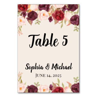 Floral Wedding  Table Number