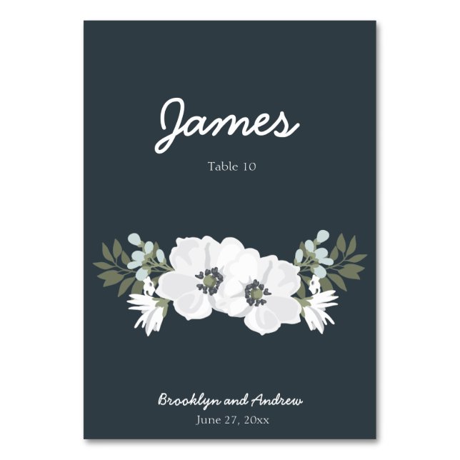 Floral Wedding Table Place Cards With Flowers (Front)