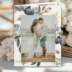 Floral Wedding Thank You 3 Photos Card