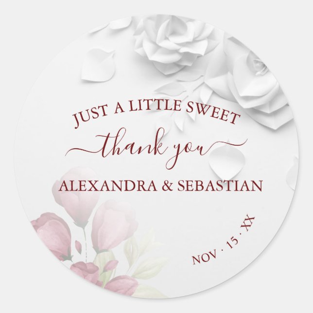 Floral Wedding Thank You Classic Round Sticker (Front)