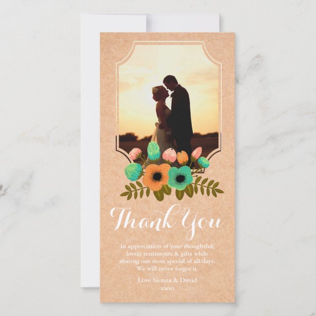 Floral Wedding Thank You Flowers Photo Card (Front)