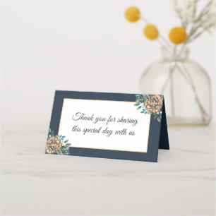 Floral Wedding Thank You Peach Peony Flower Navy Place Card