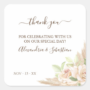 Floral Wedding Thank You Square Sticker