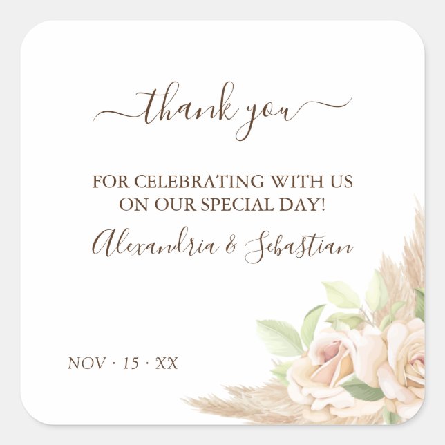 Floral Wedding Thank You Square Sticker (Front)