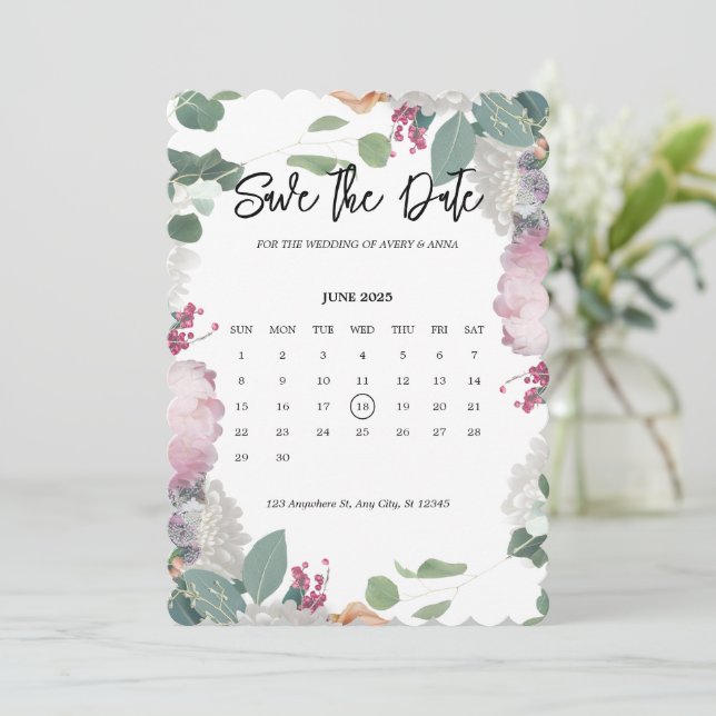 Floral Wedding Theme Save The Date (Standing Front)