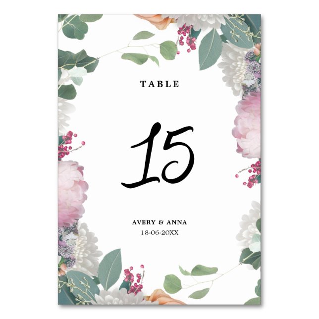 Floral Wedding Theme Table Number (Front)