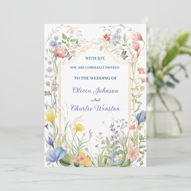 Floral Wedding Watercolor Botanical Spring Garden Invitation (Standing Front)