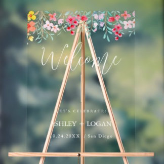 Floral Wedding Welcome acrylic Sign