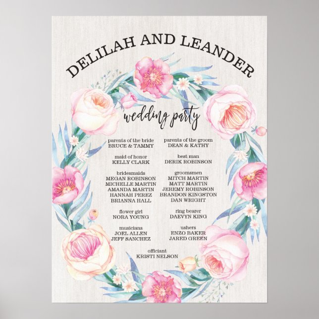Floral Wedding Welcome Sign / Wedding Party Sign (Front)