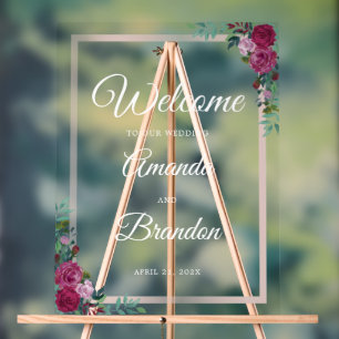 Floral Wedding Welcome white script Acrylic Sign
