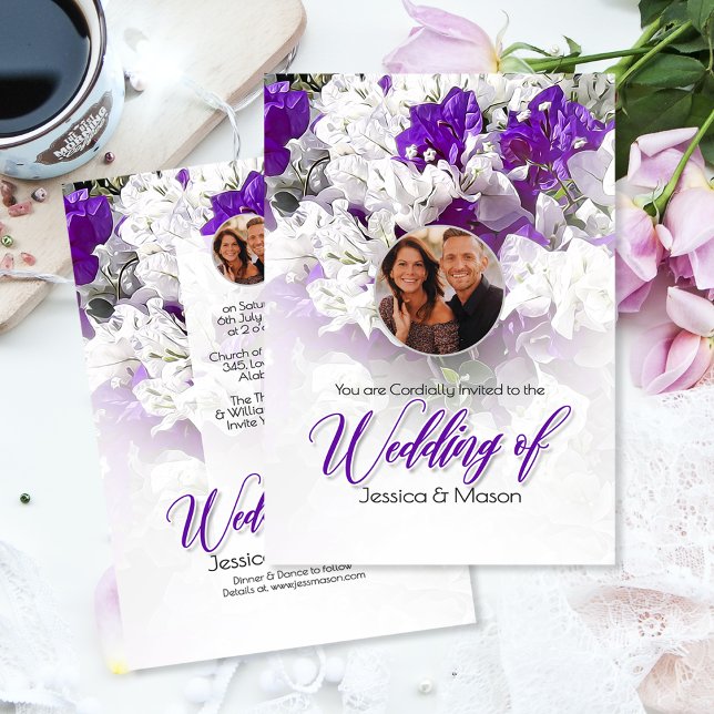 Floral Wedding White Purple Invitation (Creator Uploaded)