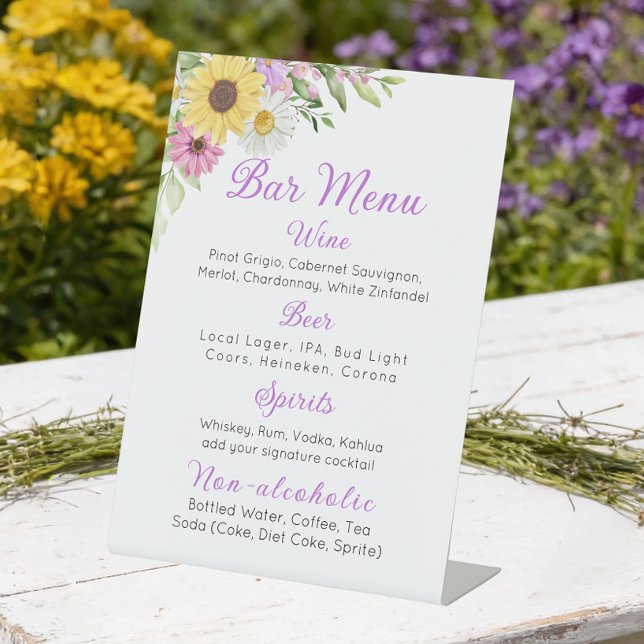Floral Wedding Wildflower Sunflower Daisy Bar Pedestal Sign (Creator Uploaded)