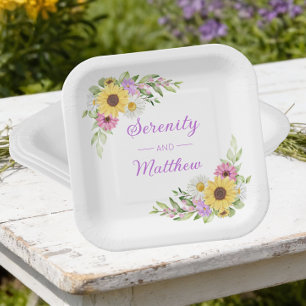 Floral Wedding Wildflower Sunflower Daisy Garden Paper Plate