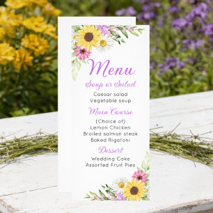 Floral Wedding Wildflower Sunflower Daisy Menu