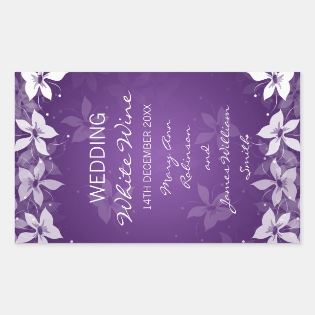Floral Wedding Wine Label Exotic Blooms Purple (Front)